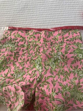 Pink & Green Leaf Print Shorts